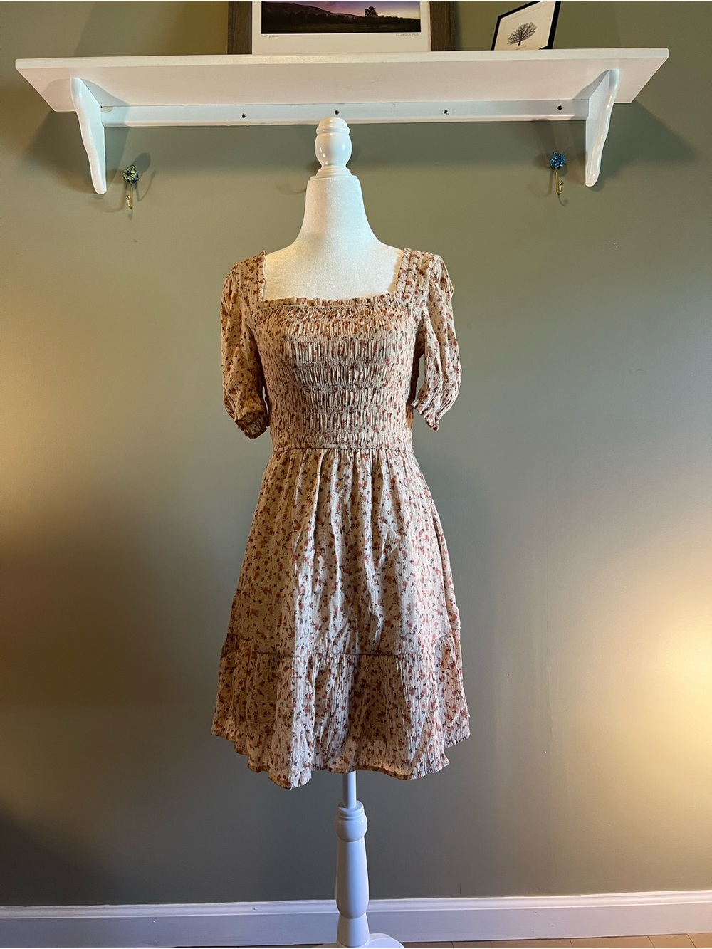 mine Square-Neck Smocked Mini‎ Dress in Light Pink Floral - Picture 3 of 8